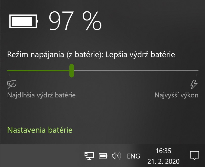 Nastavenia batérie Windows 10